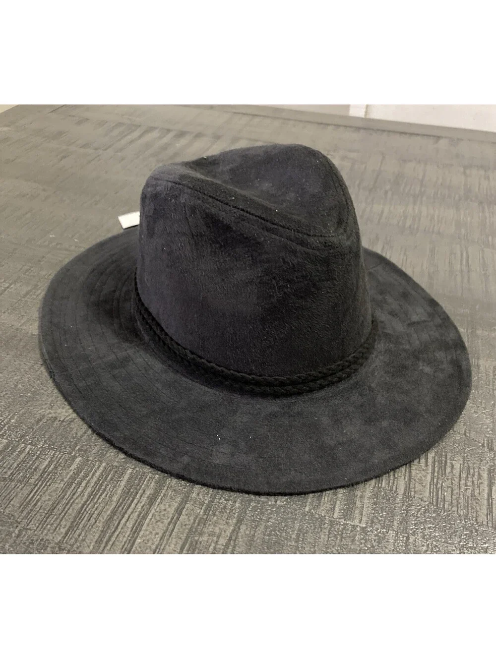 NWT Something Special Black Suede Western Style Women's Hat Braided Trim